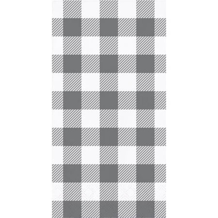Creative Converting 346137 4 x 8 in. Buffalo Check Dinner 1 by 6 Fold 2-Ply Tissue Napkins, Gray & White - 192 Count