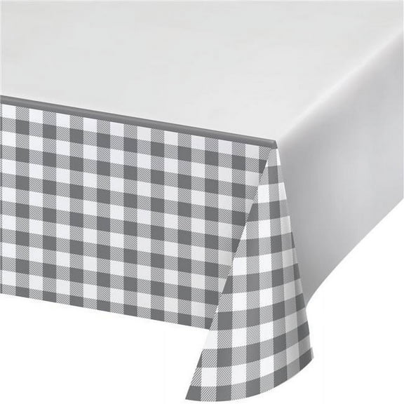 Creative Converting 346140 54 x 102 in. Buffalo Check Paper Tablecloths, Gray & White - 6 Count