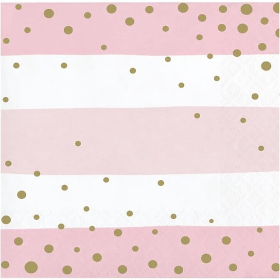 Creative Converting 346288 5 x 5 in. Celebration Beverage 1 by 4 Fold 2-Ply Tissue Napkins, Pink & Gold - 192 Count