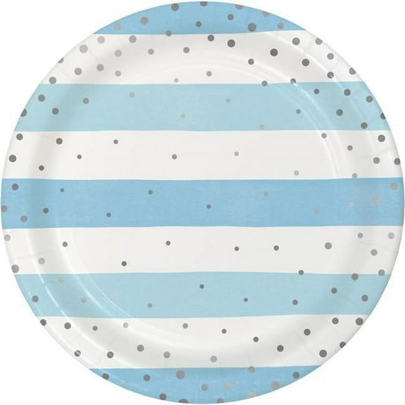 Creative Converting 346291 9 in. Foil Celebration Dinner Plates, Blue & Silver - 96 Count