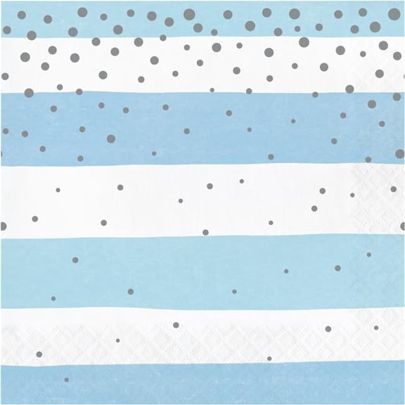 Creative Converting 346294 6.5 x 6.5 in. Celebration Luncheon 1 by 4 Fold 2-Ply Tissue Napkins, Blue & Silver - 192 Count