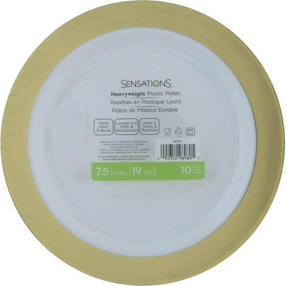 Creative Converting 347872 7 in. Gold Rim Plastic Dessert Plates - 120 Count