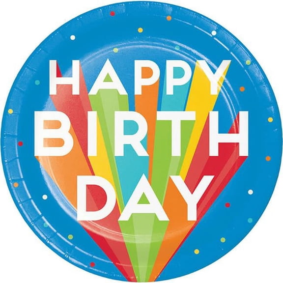 Creative Converting 352010 9 in. Happy Birthday Bash Dinner Plate, Multi Color