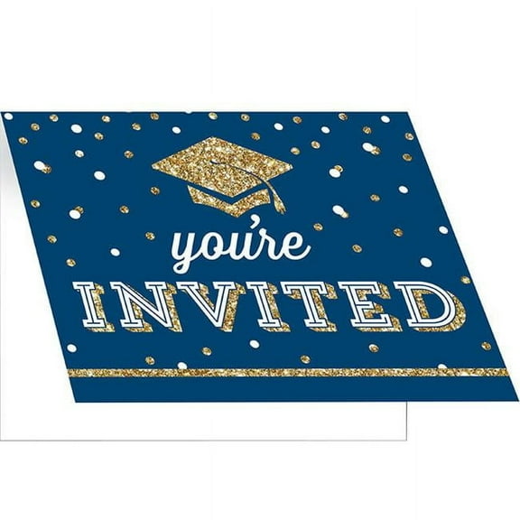 Creative Converting 356149 5 x 4 in. Glittering Grad Invitation Foldover, Navy Blue