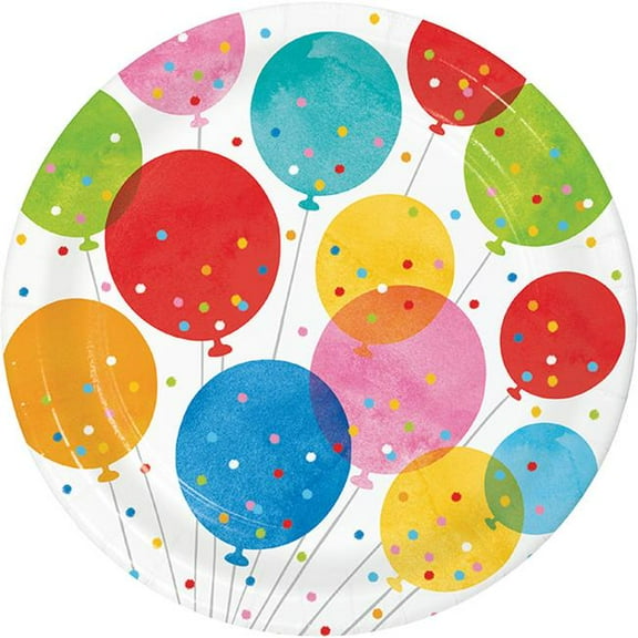 Creative Converting 359284 9 in. Birthday Confetti Balloons Dinner Plate, Multi Color