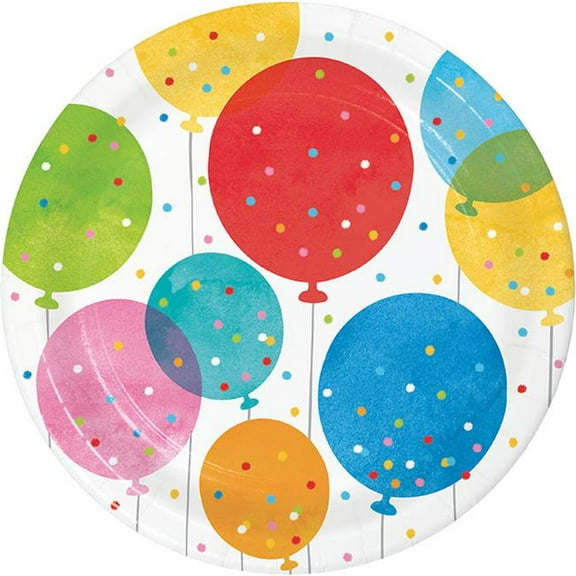 Creative Converting 359285 7 in. Birthday Confetti Balloons Luncheon Plate, Multi Color