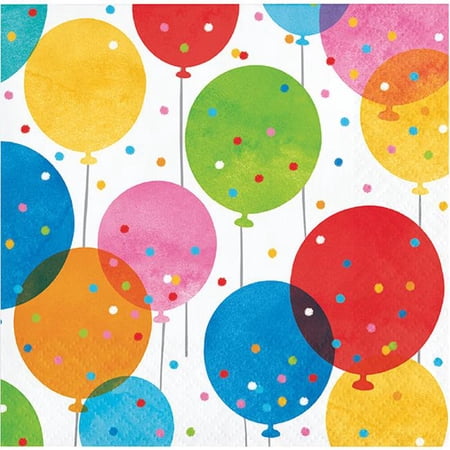 Creative Converting 359287 5 x 5 in. Birthday Confetti Balloons Beverage Napkin, Multi Color