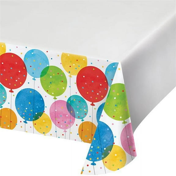 Creative Converting 359289 48 x 88 in. Birthday Confetti Balloons Plastic Tablecover, Multi Color