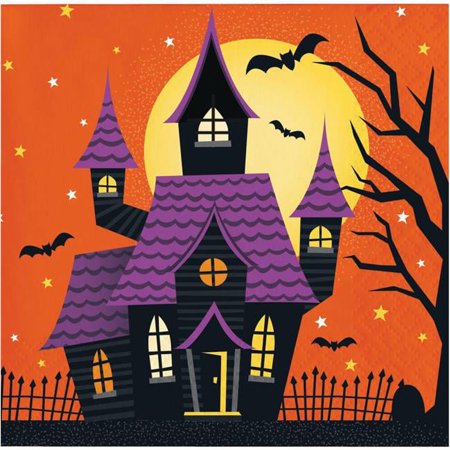 Creative Converting 359370 5 in. Haunted House Beverage Napkin - 16 Count