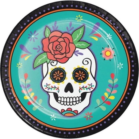 Creative Converting 359379 Dia De Muertos Day Dinner Round Paper Plate