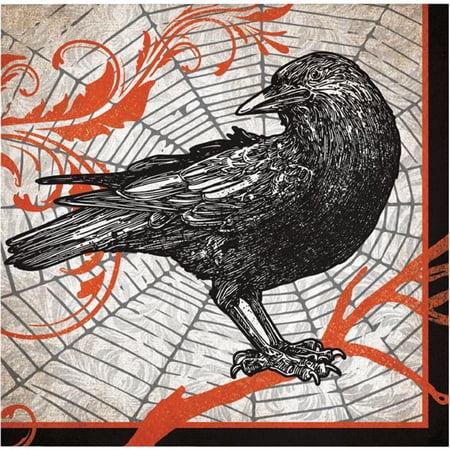 Creative Converting 359385 5 x 5 in. Spooky Symbols Raven Spiderweb Beverage Napkin - 16 Count