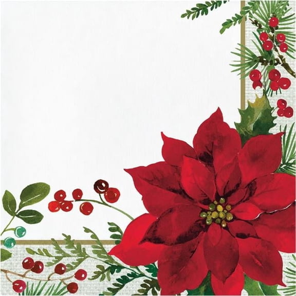 Creative Converting 359455 6.5 in. Posh Poinsettia Luncheon Paper Napkin