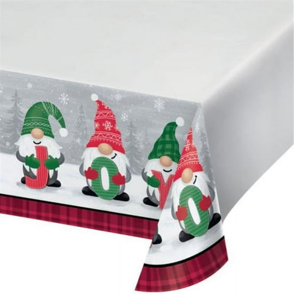 Creative Converting 359498 54 x 102 in. Holiday Gnomes Border Print Paper Tablecover