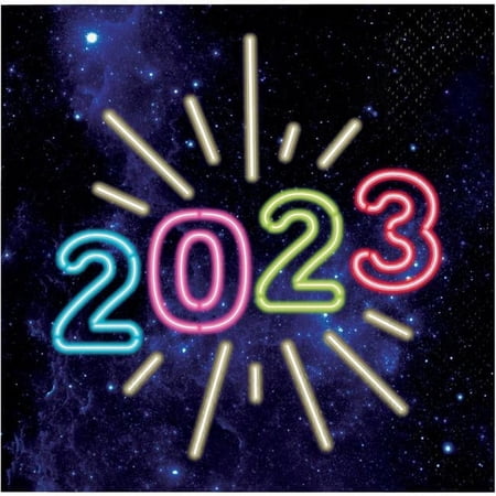 Creative Converting 359544 5 in. Neon New Year Beverage Napkin