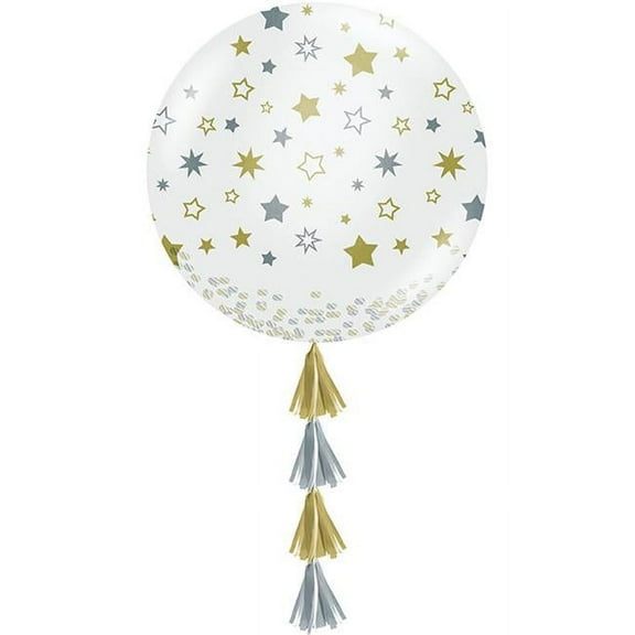 Creative Converting 360527 36 in. Latex Balloon with Confetti & Tassels, Silver & Gold