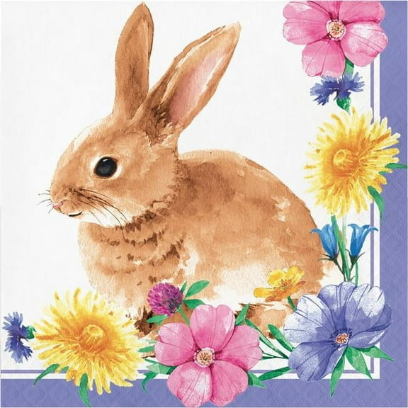 Creative Converting 362996 Bunny & Blooms Luncheon Paper Napkin