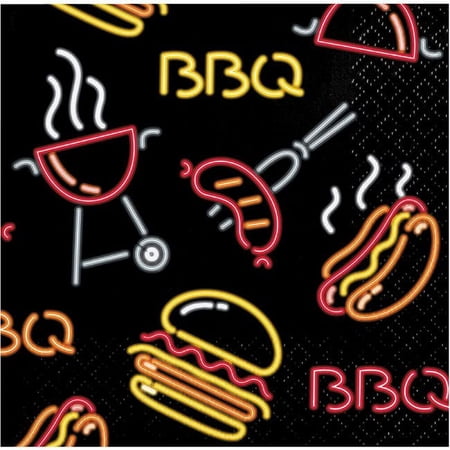 Creative Converting 363066 5 x 5 in. Neon BBQ Beverage Napkin, Multi Color