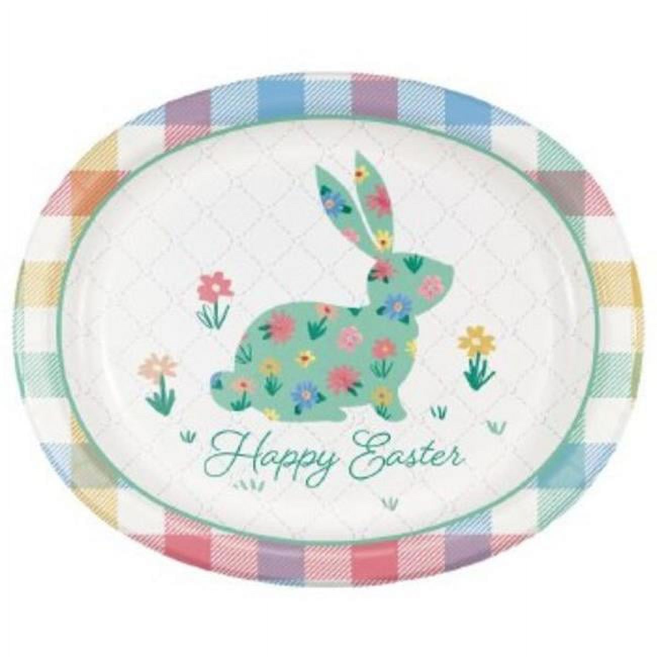 Creative Converting 363091 12 in. Easter Pastel Plaid Oval Paper Plates