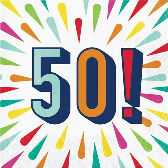 Creative Converting 346335 6.5 x 6.5 in. Birthday Burst 50 Luncheon 1 by 4 Fold 2-Ply Tissue Napkins - 192 Count