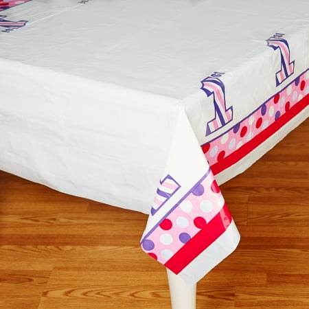 Creative Converting 725105 Celebrations Plastic Table Cover, 48 by 88", Sweet Stripes Girl, PinkPurple