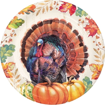 Thanksgiving Harvest Turkey 7-inch Paper Plates 8 Per Pack