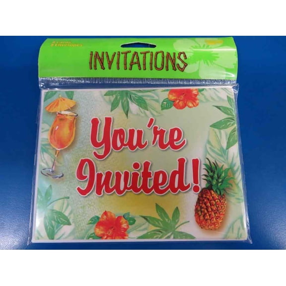 Pineapple Punch Tropical Cocktail Summer Luau Beach Theme Party Invitations