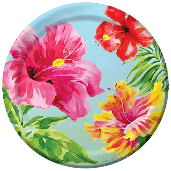 Heavenly Hibiscus Flower Tropical Luau Theme Beach Party 7" Dessert Plates