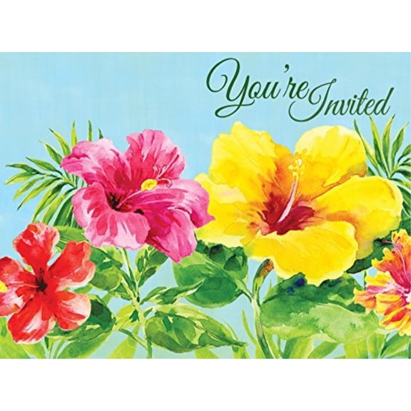 Creative Converting 8 Count Postcard Invitation, Heavenly Hibiscus