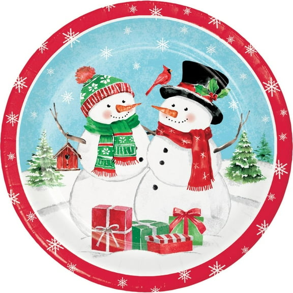 Creative Converting 8-Count Snowflakes and Snowmen Dinner Plate