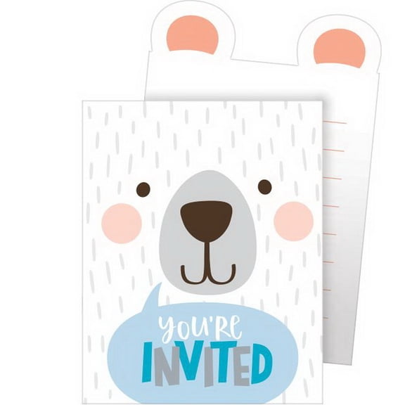1st Birthday 'Bear' Shaped Invitations w/ Envelopes (8ct)