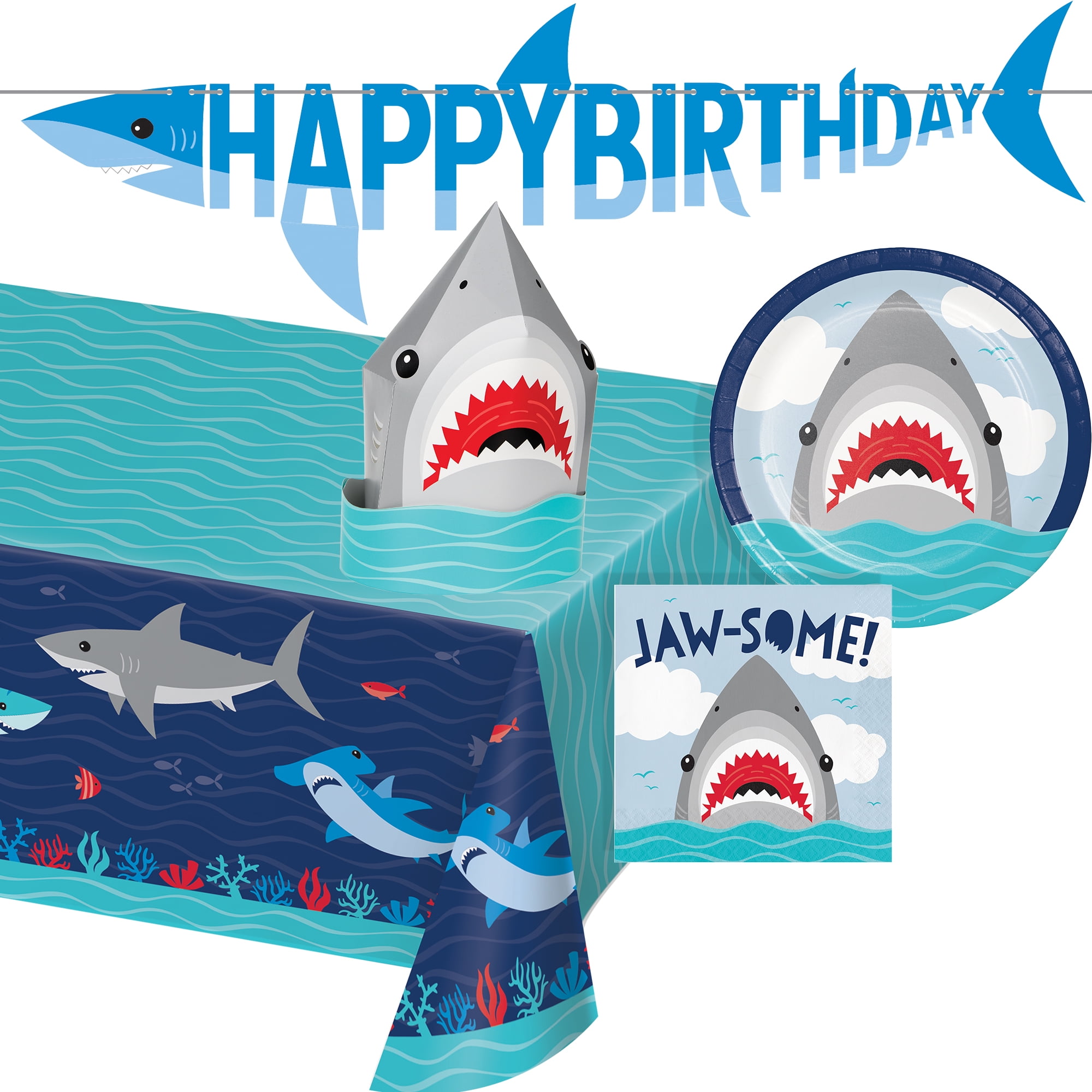 Creative Converting Blue Shark Birthday Party Kit, 27 Count
