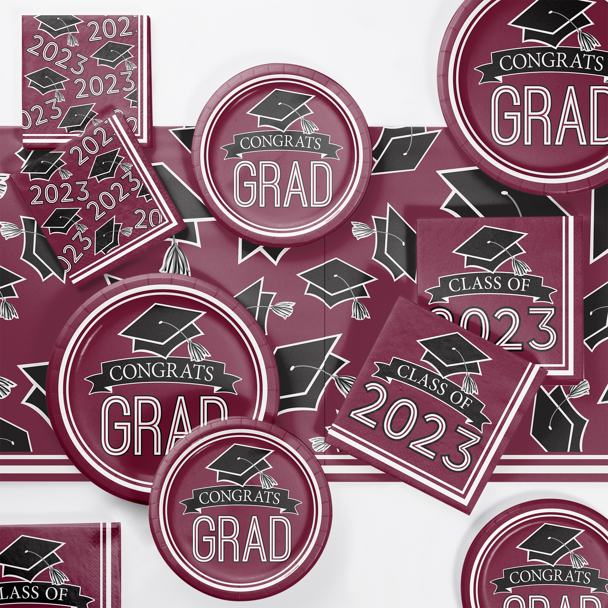 Creative Converting Burgundy Red 2023 Graduation Party Supplies Kit