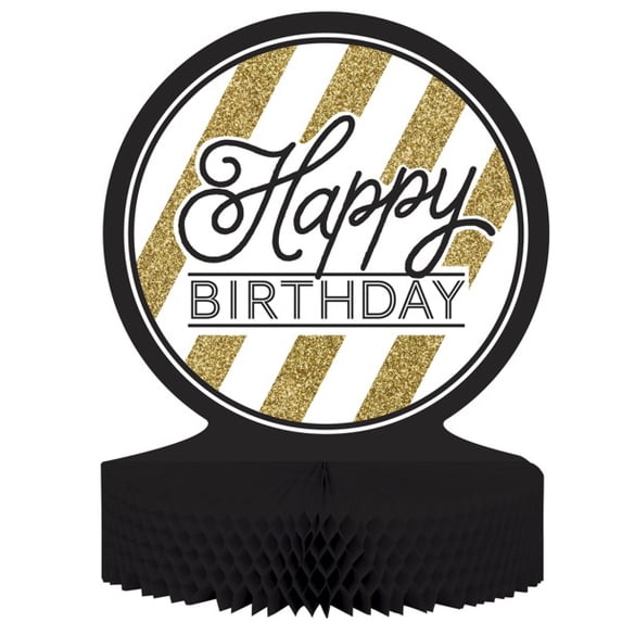 Black and Gold Happy Birthday Honeycomb Centerpiece