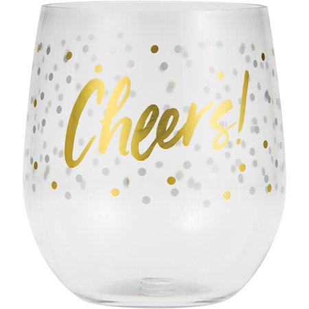 Creative Converting Cheers Plastic Stemless Wine Glasses 6 Count DTC329904CUP