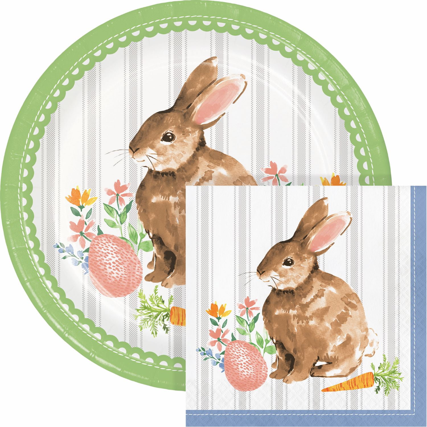 Creative Converting Cottage Easter Bunny Paper Plates and Napkins Kit, Serves 16