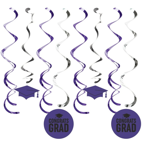 Creative Converting Dizzy Danglers Purple Solid Print Graduation Party Streamers, 8 Count
