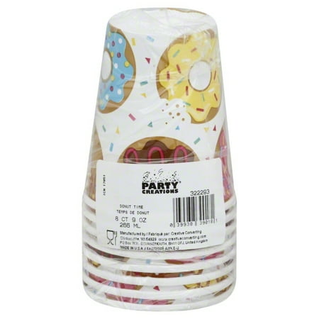 Creative Converting Donut Time Cups Multi-color Paper Party Supply Sets, (8 Pieces) 9 Ounces