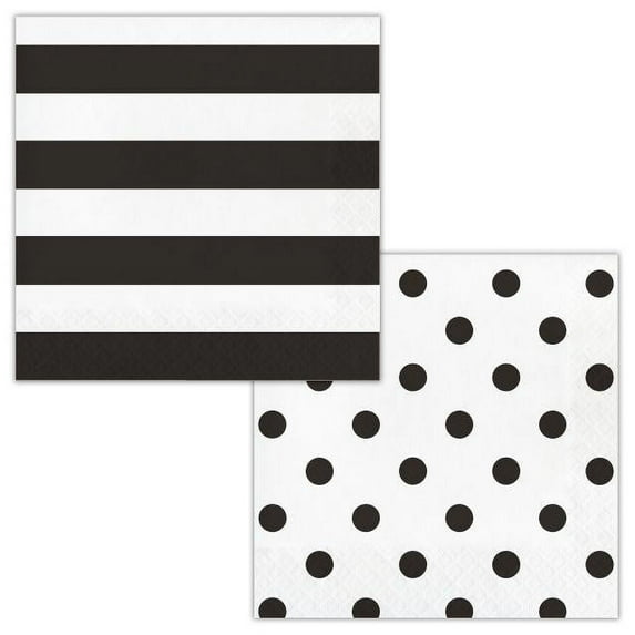 Creative Converting Dots & Stripes Black Velvet Napkins, 16 ct