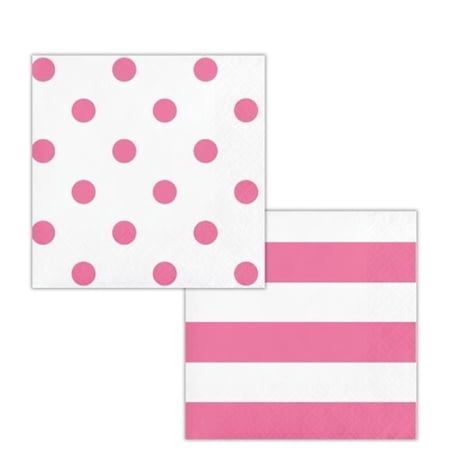 Creative Converting Dots & Stripes Candy Pink Beverage Napkins, 16 ct