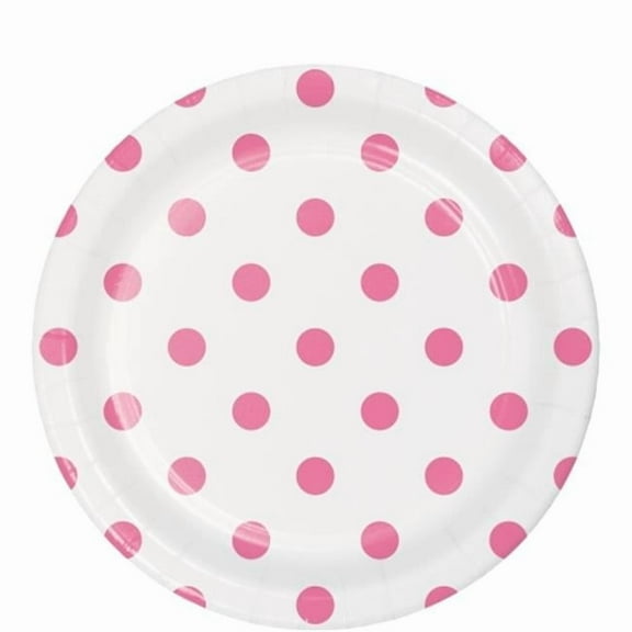 Creative Converting 337049 Dots & Stripes Candy Pink Round Dessert Plates, 8 Count