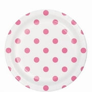 Creative Converting 337049 Dots & Stripes Candy Pink Round Dessert Plates, 8 Count
