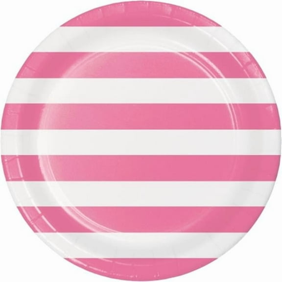 Creative Converting 337050 Dots & Stripes Candy Pink Round Paper Plates, 8 Count