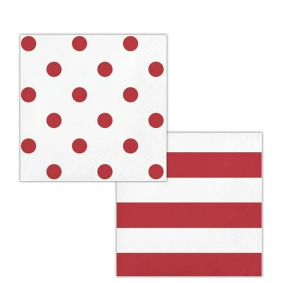 Creative Converting Dots & Stripes Classic Red Paper Beverage Napkins, 16/Pkg