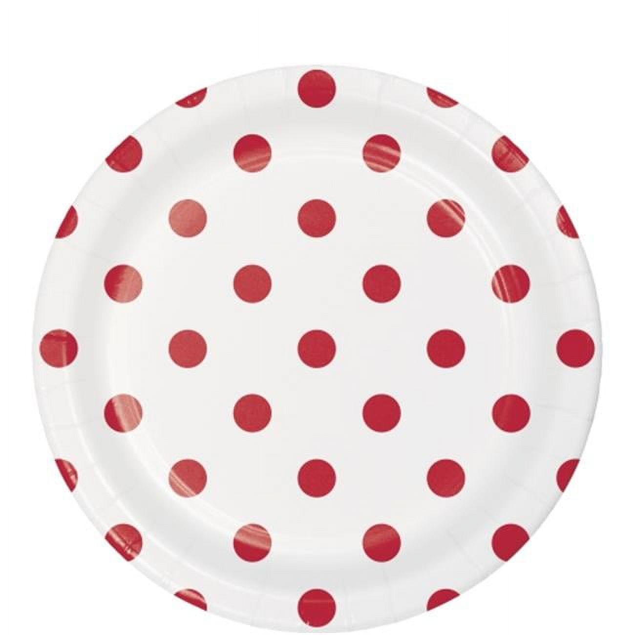 Creative Converting Dots & Stripes Classic Red Round Dessert Plates, 8 Count