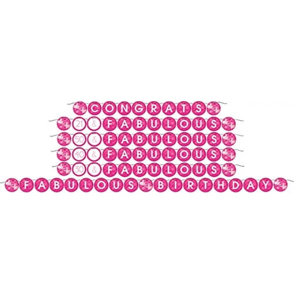 Creative Converting Fabulous Birthday Circle Ribbon Banner, Pink