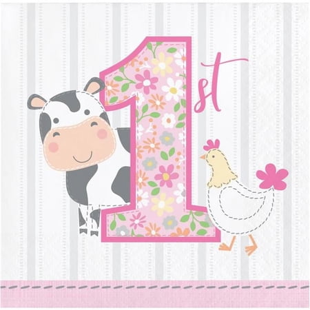 Creative Converting Farmhouse Birthday Paper Beverage Napkins, 16/Pkg