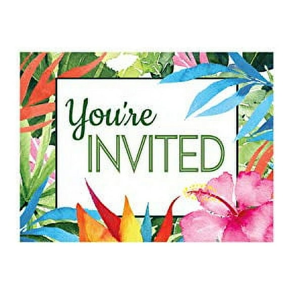 Creative Converting Floral Paradise Invitations, 6" x 4.5", Green, Yellow, Pink, and Blue