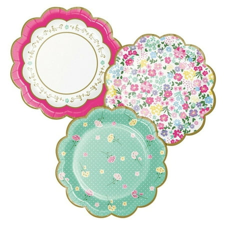 Creative Converting 340230 Floral Tea Party Scalloped Dessert Plates, 8 Count