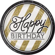 Creative Converting Gold Striped Round Paper Party Supply Sets, (8 Pieces) 8.87"