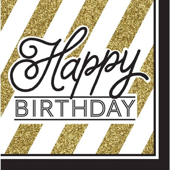Black and Gold Birthday Napkins, 16pk